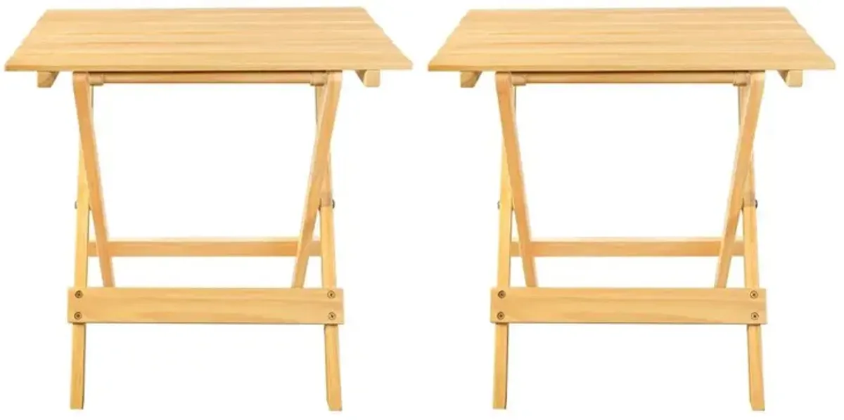 Portable Solid Wood Folding Side Table 2-Piece Set - Natural