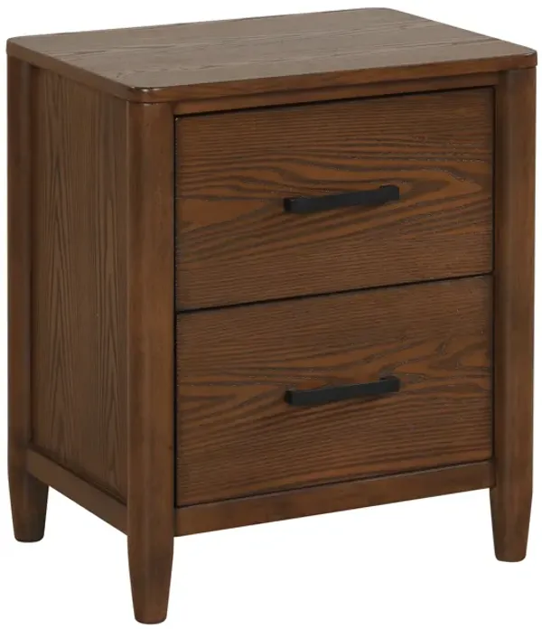 Niyu Nightstand, 2 Drawers, Cherry Brown Rubberwood, Black, 24 Inch - Benzara