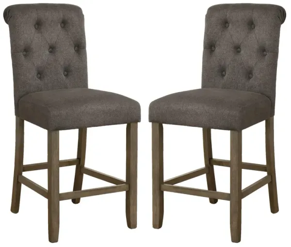 Counter Height Stool with Button Tufted Rolled Back, Set of 2, Gray