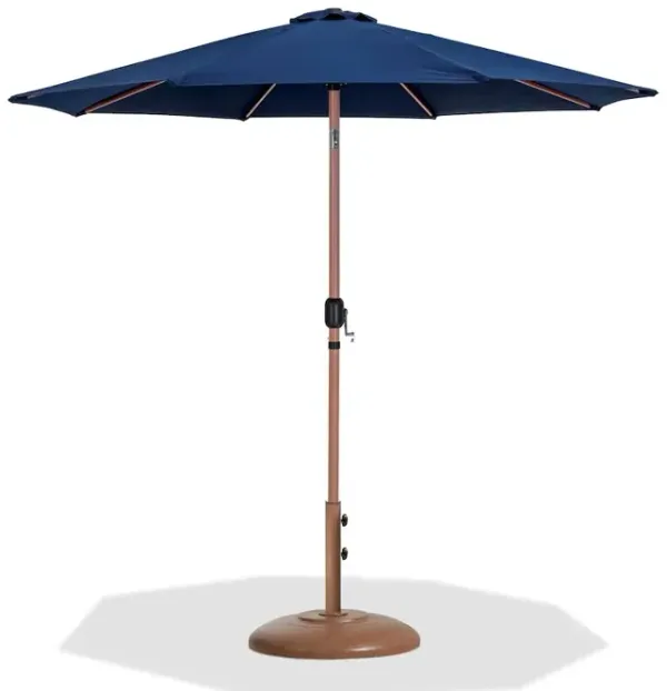 Meridian Furniture Fiji Navy Fabric / Teak Aluminum Patio Umbrella with Base Sets