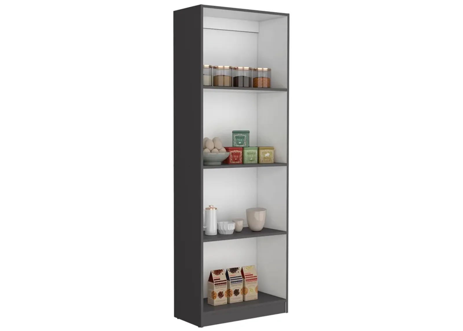 Home Bookcase with 4-Shelf Modern Display Unit for Books and Decor -Matt Gray / White