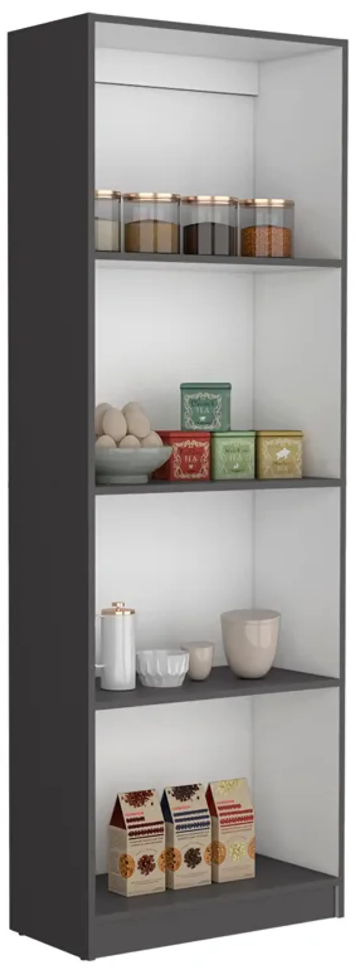 Home Bookcase with 4-Shelf Modern Display Unit for Books and Decor -Matt Gray / White