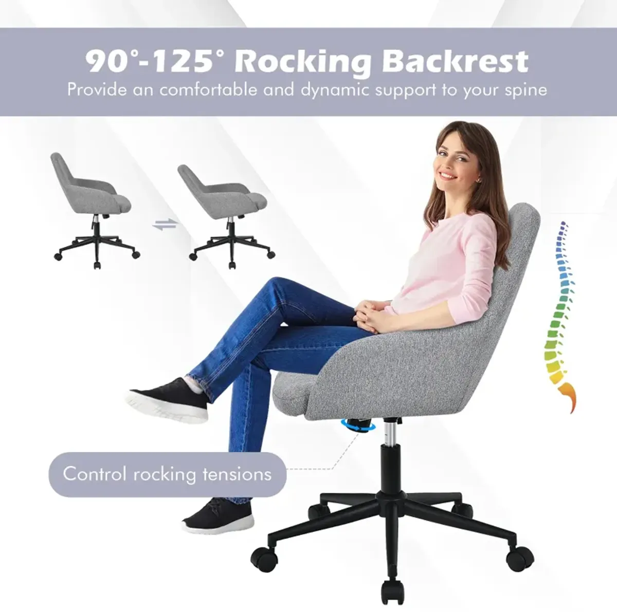 Fabric Home Office Chair with Rocking Backres-Gray