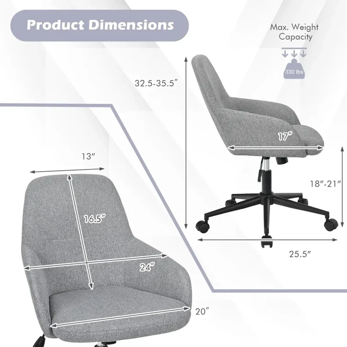 Fabric Home Office Chair with Rocking Backres-Gray