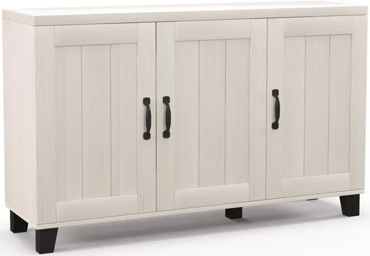 3-Door Buffet Sideboard with Adjustable Shelves and Anti-Tipping Kits-White Wash