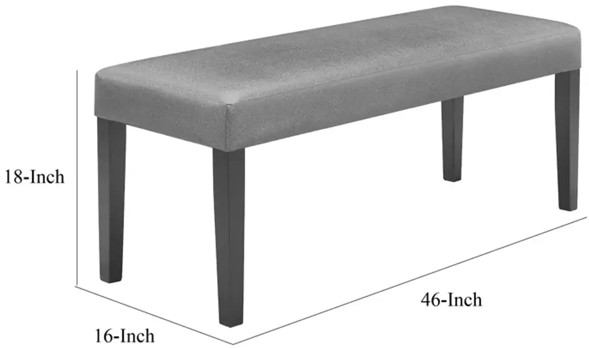 Brandon 46 Inch Bench, Black Wood Frame, Gray Fabric Upholstery - Benzara