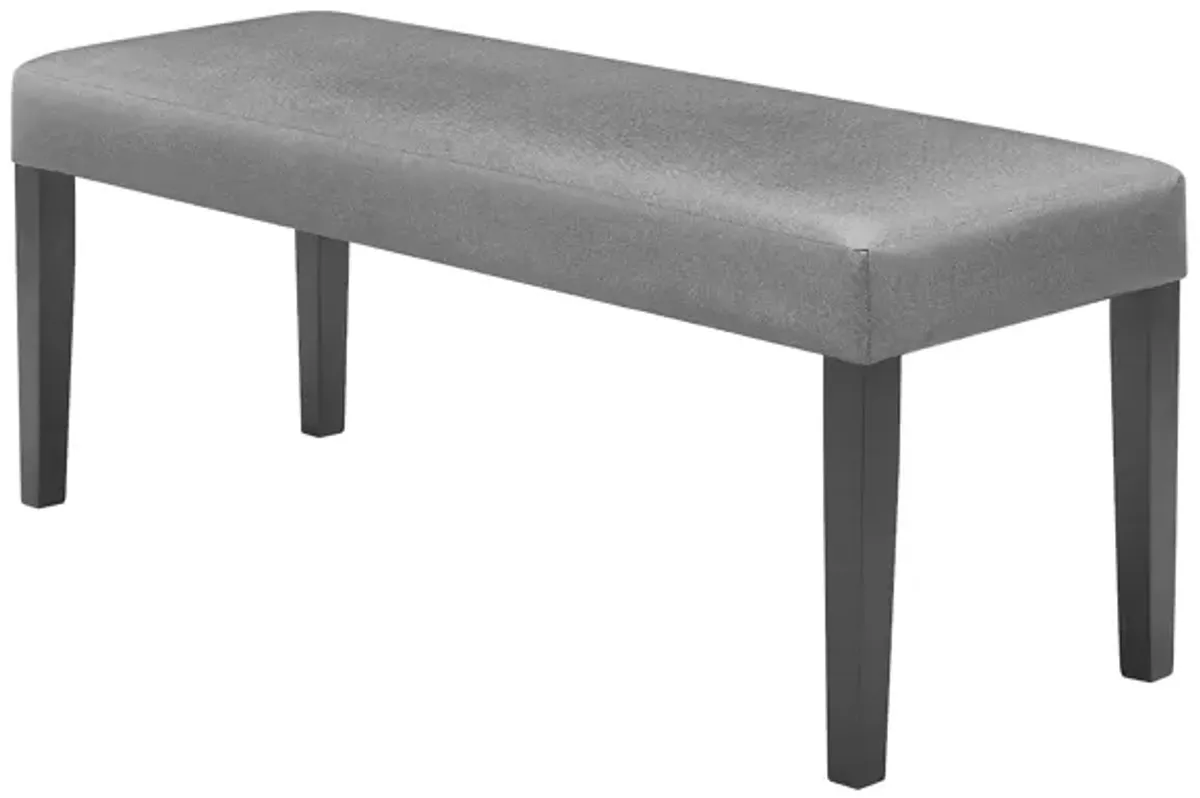 Brandon 46 Inch Bench, Black Wood Frame, Gray Fabric Upholstery - Benzara