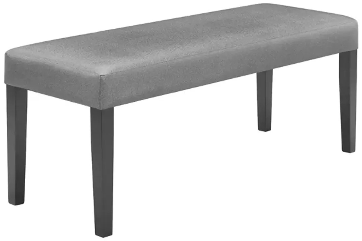 Brandon 46 Inch Bench, Black Wood Frame, Gray Fabric Upholstery - Benzara