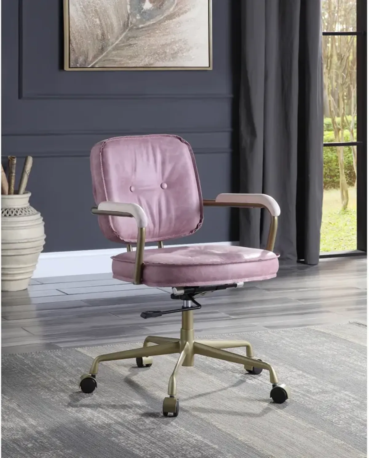 Seicross Office Chair In Pink Top Grain Leather Of