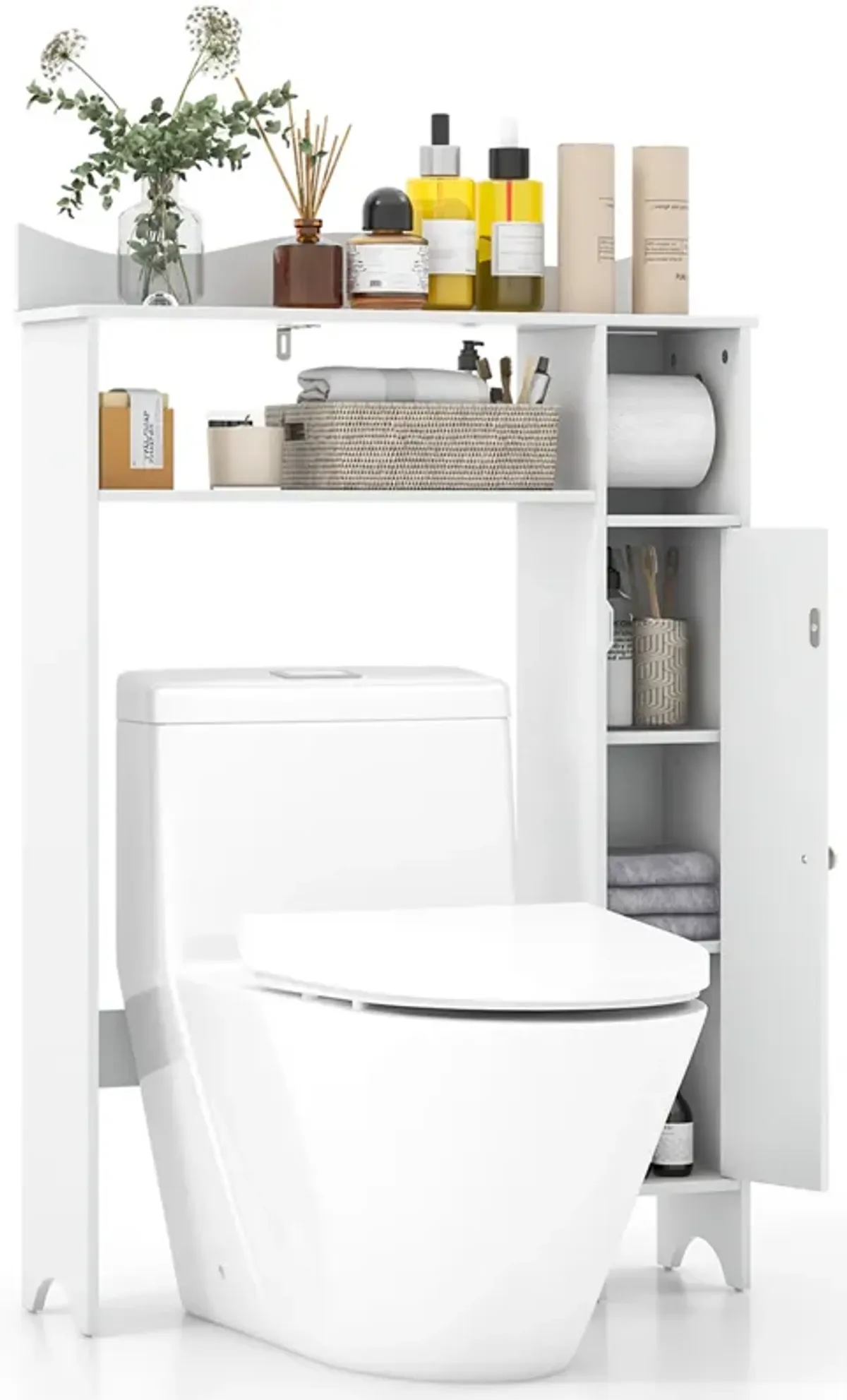 Costway Over the Toilet Storage Cabinet w/Toilet Paper Holder Adjustable Shelves White