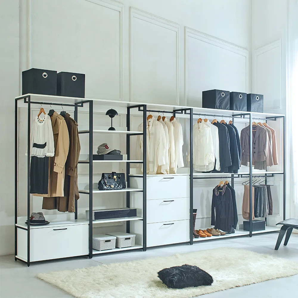 FC Design Klair Living Wood and Metal Walk-in Closet with Three Drawers