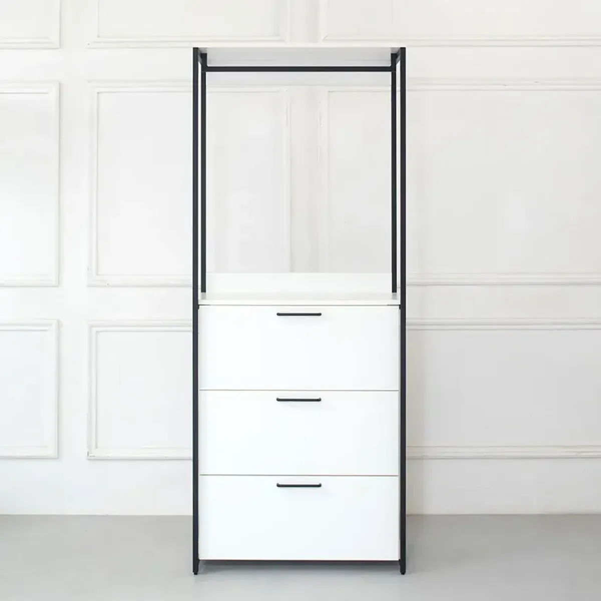 FC Design Klair Living Wood and Metal Walk-in Closet with Three Drawers