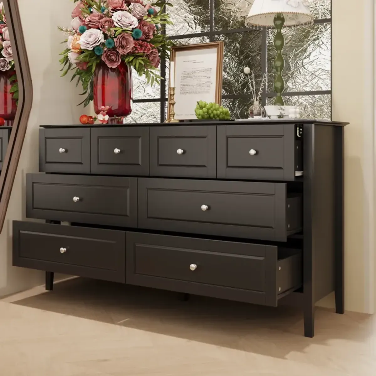 FUFU&GAGA Modern 8-Drawer Dresser with Sleek Design and Ample Storage (55.1" W x 31.5" H x 15.7" D),Black