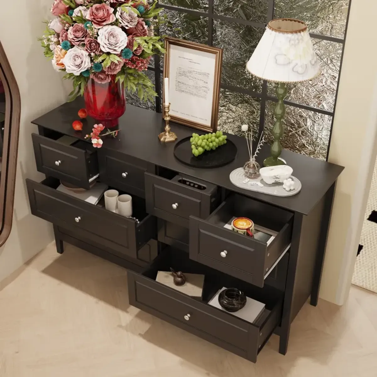 FUFU&GAGA Modern 8-Drawer Dresser with Sleek Design and Ample Storage (55.1" W x 31.5" H x 15.7" D),Black