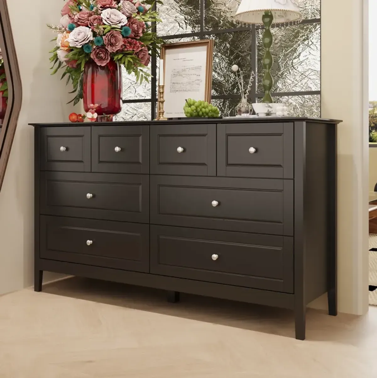 FUFU&GAGA Modern 8-Drawer Dresser with Sleek Design and Ample Storage (55.1" W x 31.5" H x 15.7" D),Black