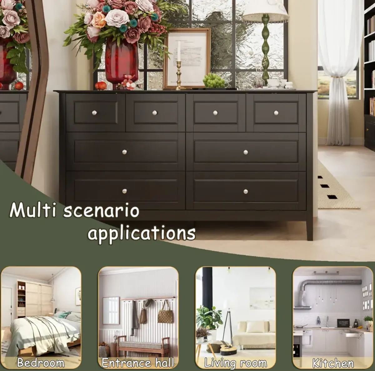 FUFU&GAGA Modern 8-Drawer Dresser with Sleek Design and Ample Storage (55.1" W x 31.5" H x 15.7" D),Black