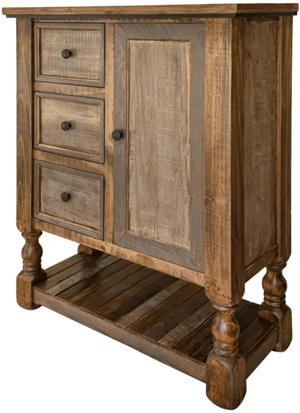 Benjara Sim 49 Inch Tall Dresser Chest, Cabinet, 3 Drawers, Pine Wood, Hand Painted, Brown and Gray