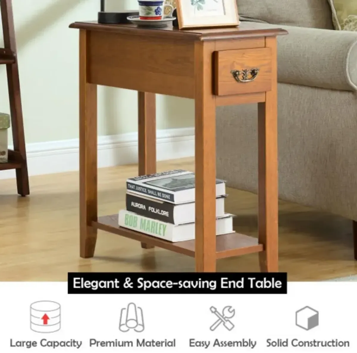 2 Tier End Bedside Sofa Side Table Narrow Nightstand