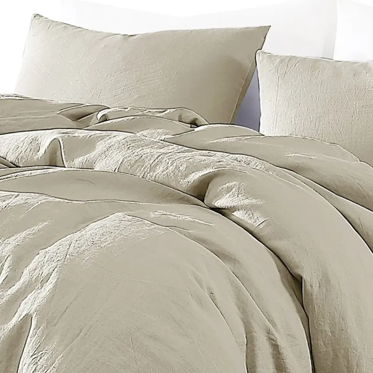 Edge 4 Piece King Size Duvet Comforter Set, Washed Linen, Oatmeal Beige - Benzara