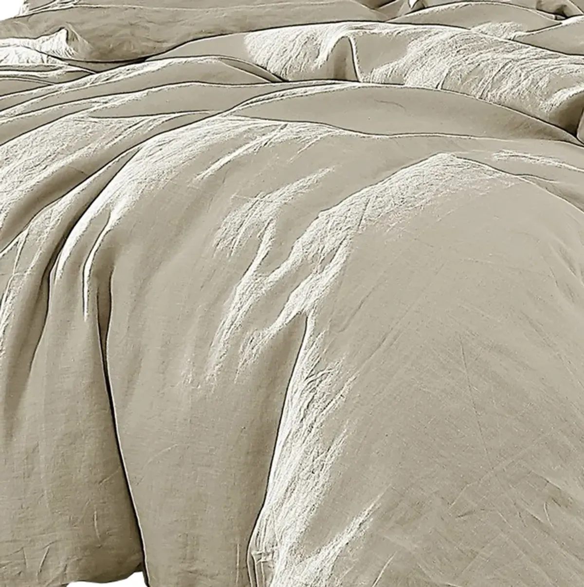 Edge 4 Piece King Size Duvet Comforter Set, Washed Linen, Oatmeal Beige - Benzara