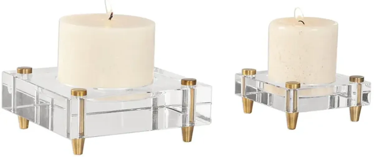 Uttermost Claire Crystal Block Candleholders, S/2