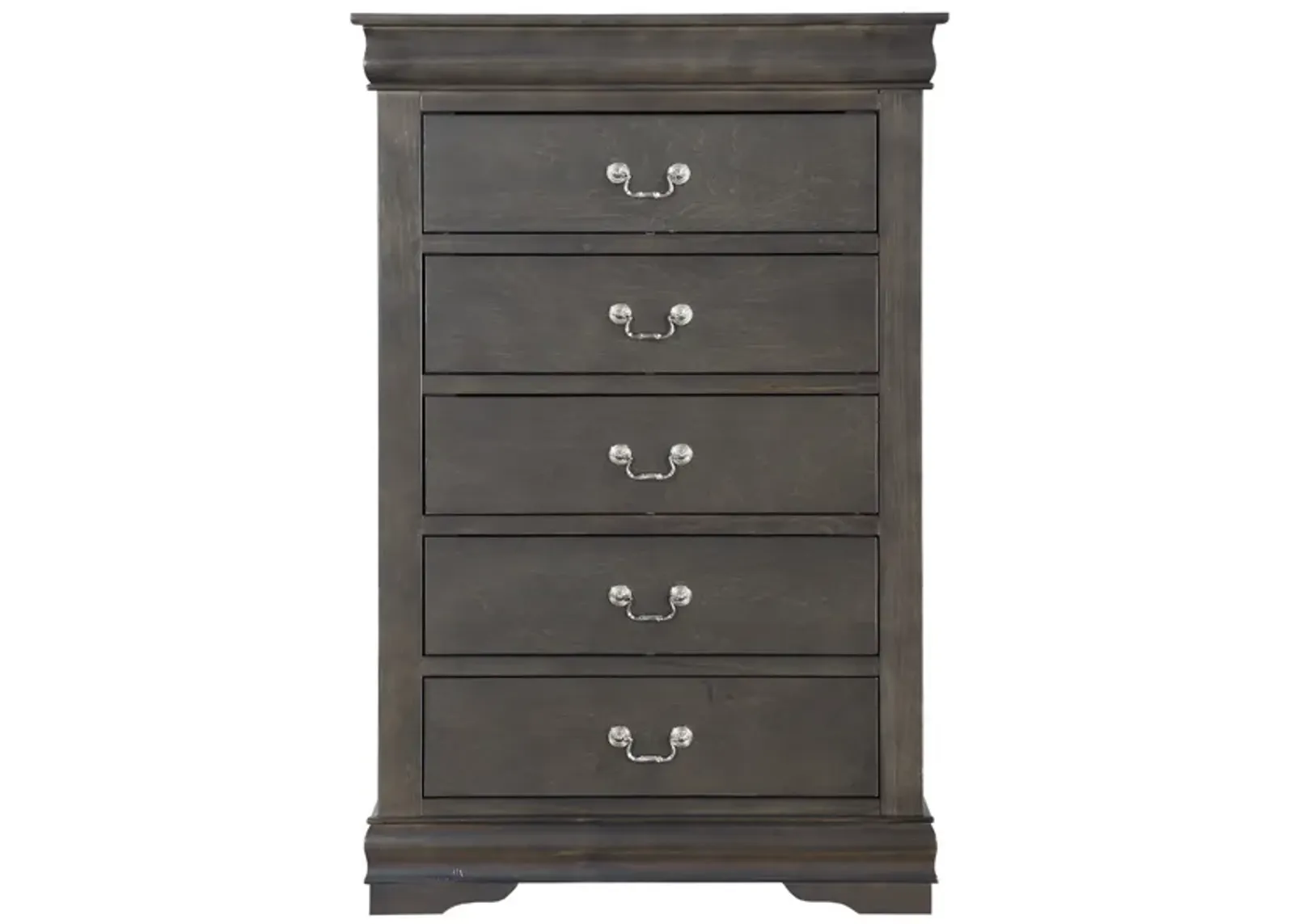 Traditional Style Five Drawer Wooden Chest with Bracket Base, Dark Gray-Benzara