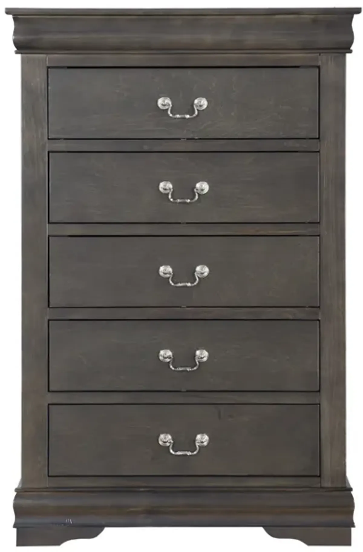 Traditional Style Five Drawer Wooden Chest with Bracket Base, Dark Gray-Benzara