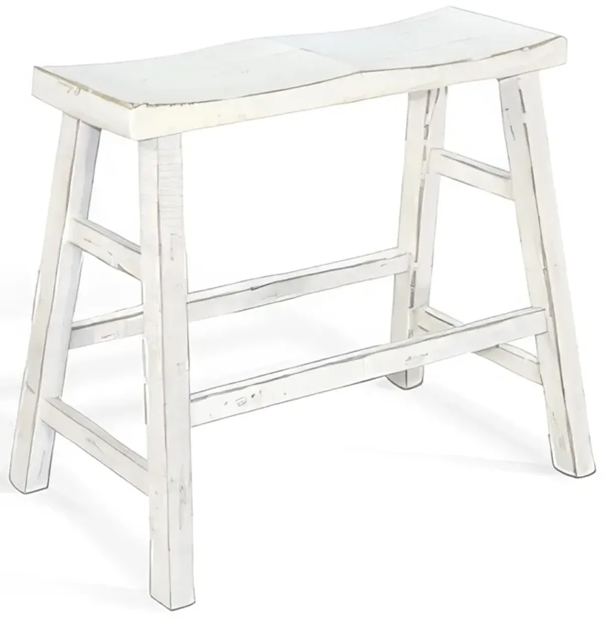 Rena Bar Height Bench, 33 Inch Rustic White Sand Mahogany Wood Frame - Benzara