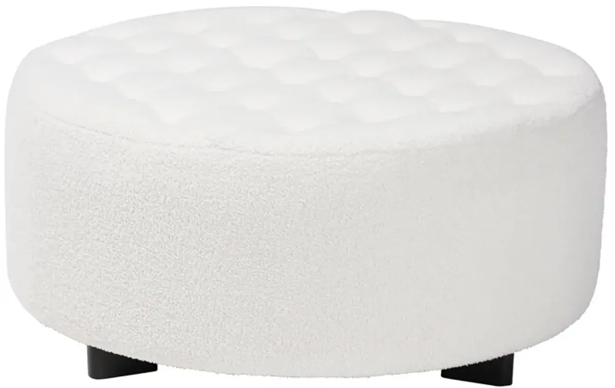 Baxton Studio Athena Modern and Ivory Boucle Upholstered and Black Finished Round Ottoman