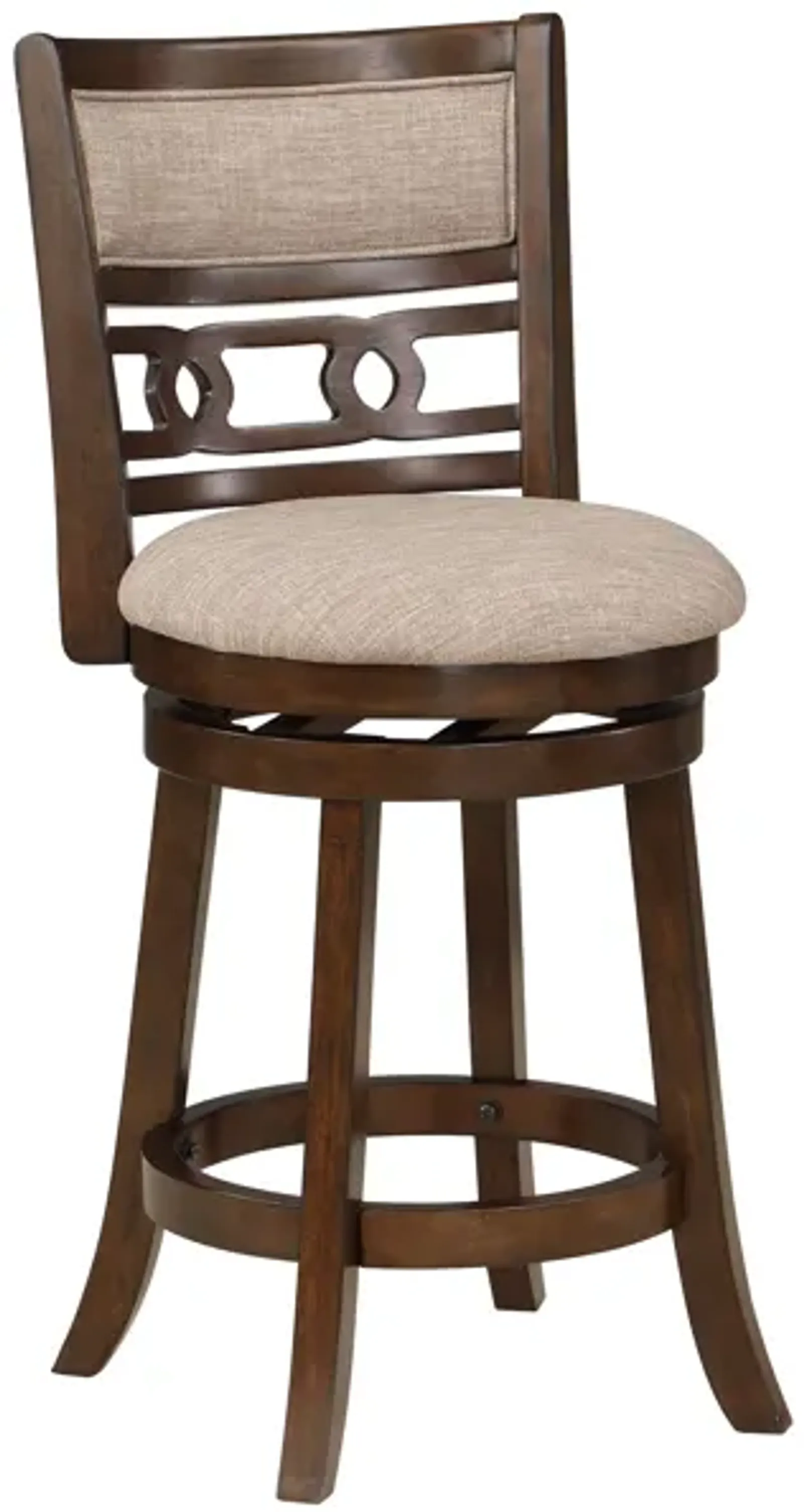 Gary 24 Inch Swivel Counter Stool, Cushioned Seat, Open Back, Cherry Brown - Benzara