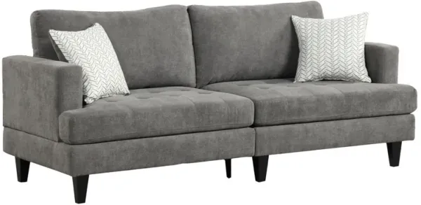Lae 2 Throw Pillows, Tufted, Gray Chenille Upholstery - Benzara