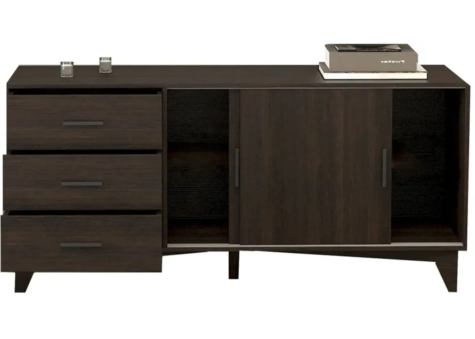 FC Design Klair Living TV Stand with Sliding Doors and Drawers in Dark Brown