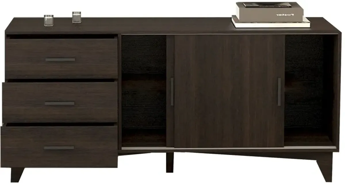 FC Design Klair Living TV Stand with Sliding Doors and Drawers in Dark Brown