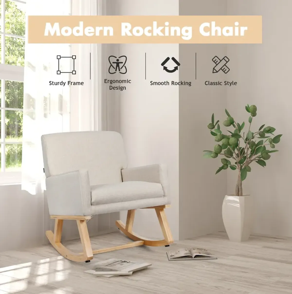 Upholstered Rocking Chair with and Solid Wood Base