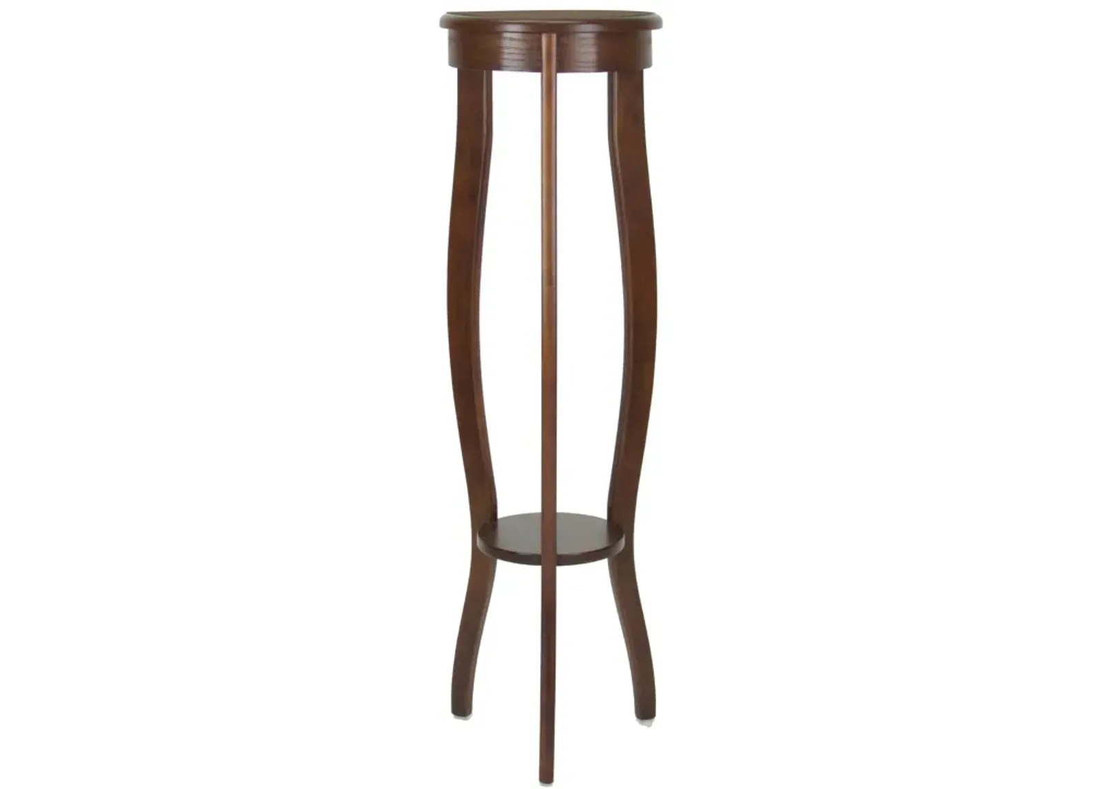 Round Pedestal Stand with Open Bottom Shelf and Flared Legs, Brown-Benzara