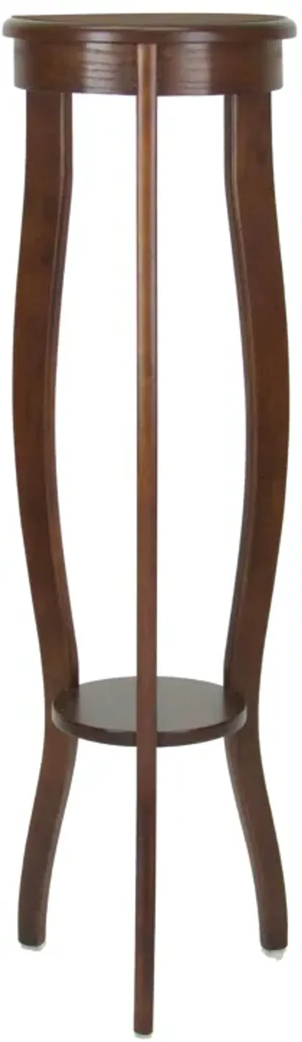 Round Pedestal Stand with Open Bottom Shelf and Flared Legs, Brown - Benzara