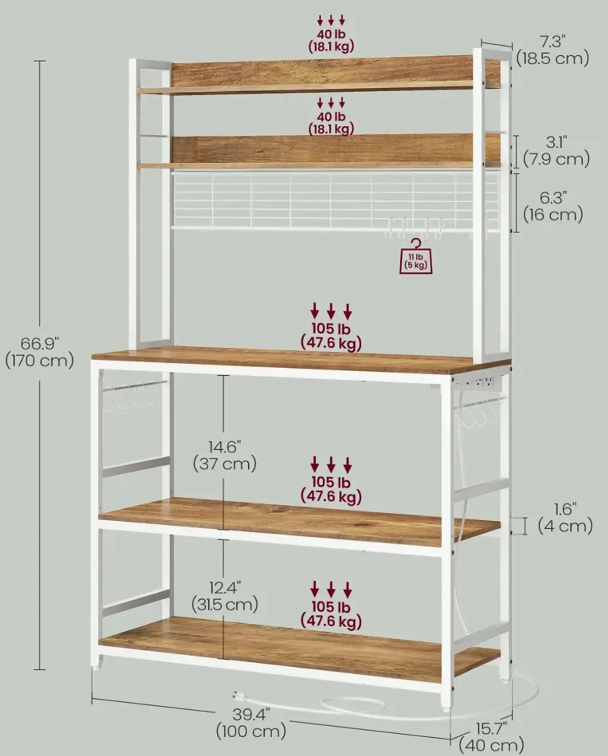 Hutch Bakers Rack with Power Outlet