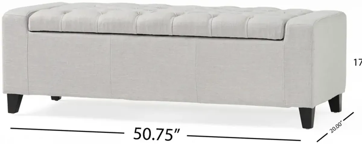 Liani Storage Ottoman Bench, Light Gray Fabric, Tufted Top, 51 Inch -Benzara