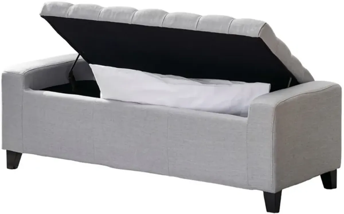 Liani Storage Ottoman Bench, Light Gray Fabric, Tufted Top, 51 Inch -Benzara