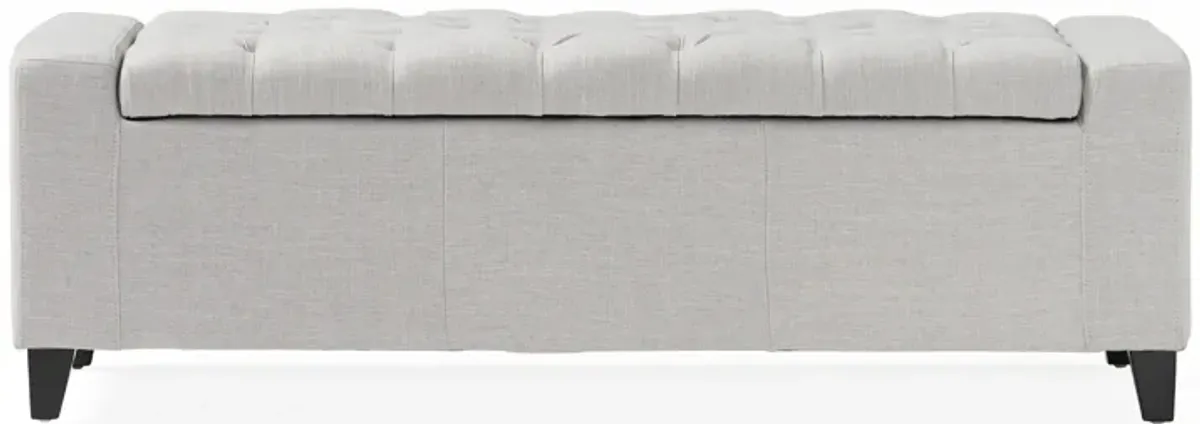 Liani Storage Ottoman Bench, Light Gray Fabric, Tufted Top, 51 Inch -Benzara