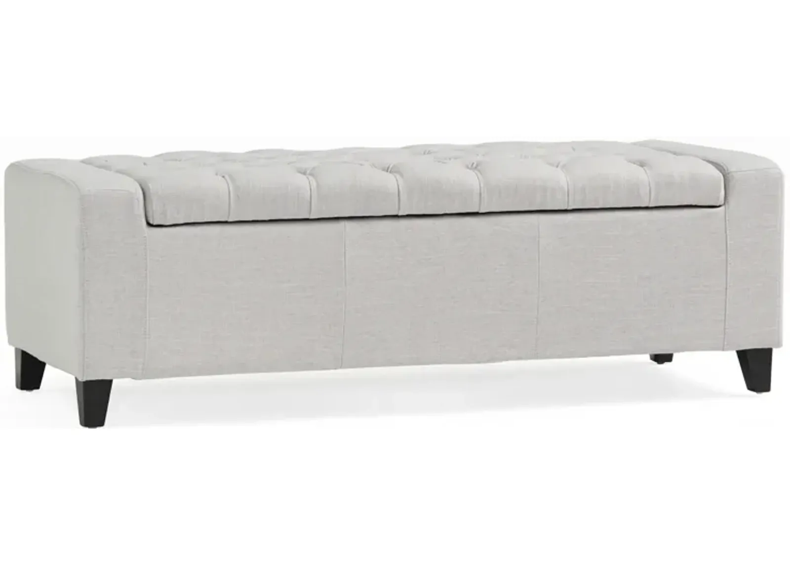 Liani Storage Ottoman Bench, Light Gray Fabric, Tufted Top, 51 Inch -Benzara