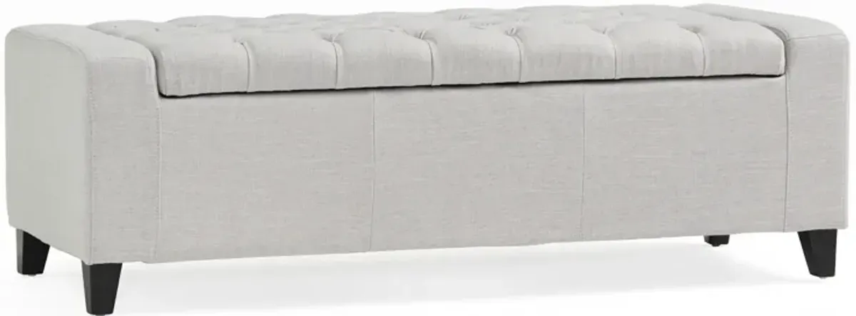 Liani Storage Ottoman Bench, Light Gray Fabric, Tufted Top, 51 Inch -Benzara