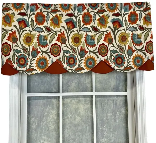 RLF Home Fiesta Floral Petticoat Window Treatment High Quality Valance 3" Rod Pocket 50" x 15" Rust/Multicolor