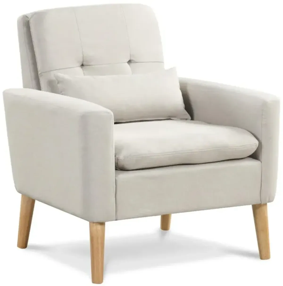 Hivvago Accent Chair with Lumbar Pillow  Natural Rubber Wood Legs  Padded Cushions