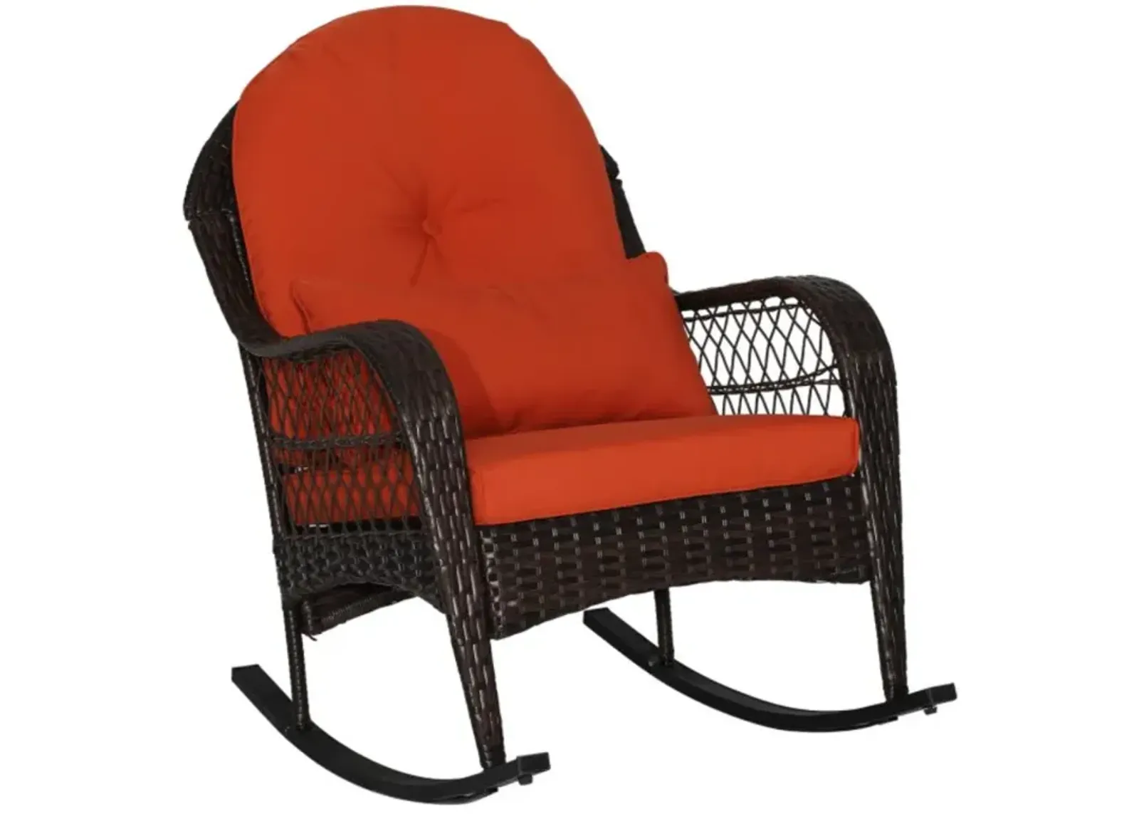 Hivvago Patio Rattan Rocking Chair with Seat Back Cushions and Waist Pillow