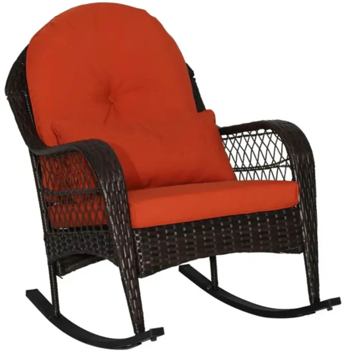 Hivvago Patio Rattan Rocking Chair with Seat Back Cushions and Waist Pillow