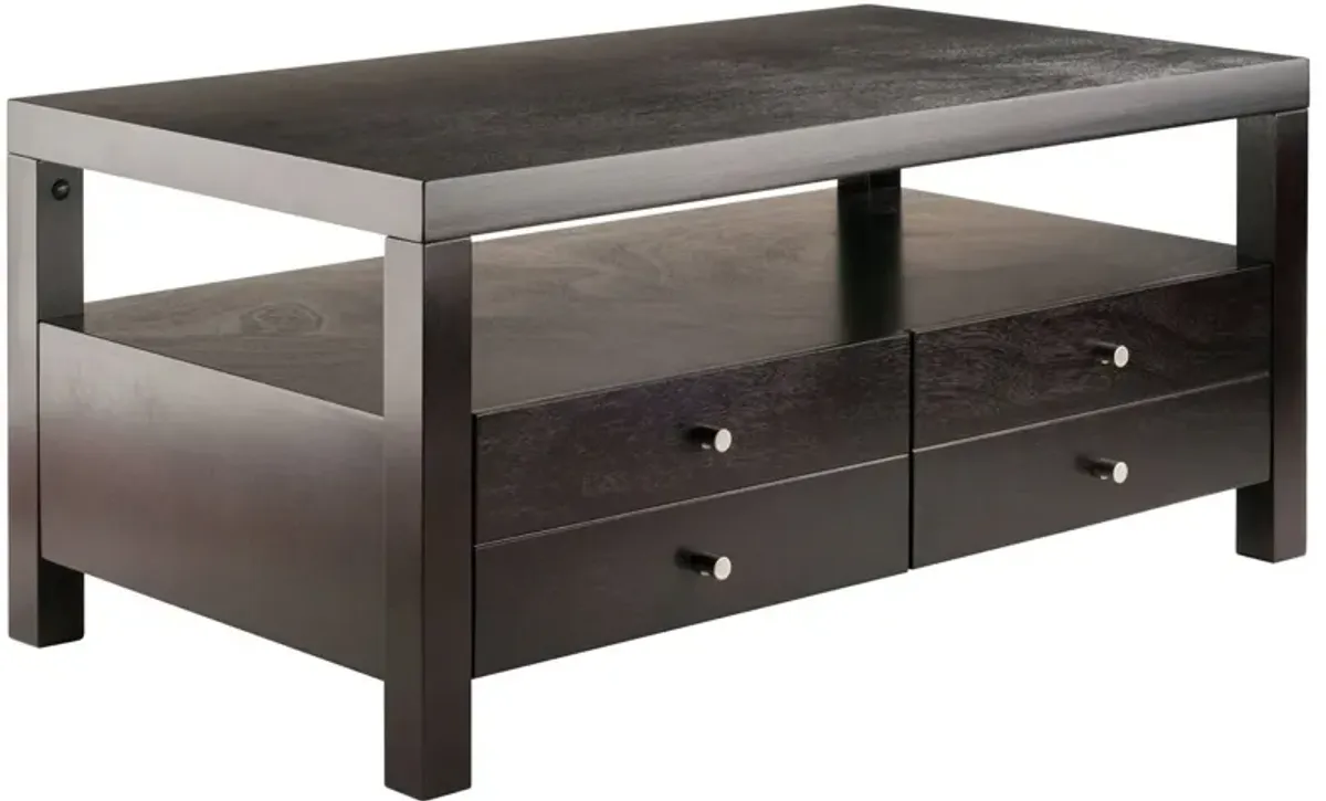 Hivvago Modern Espresso 2 Drawer Coffee Table
