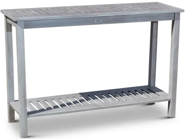 48 Inch Console Table, 2 Shelves, Slatted Design, Eucalyptus Silver Gray