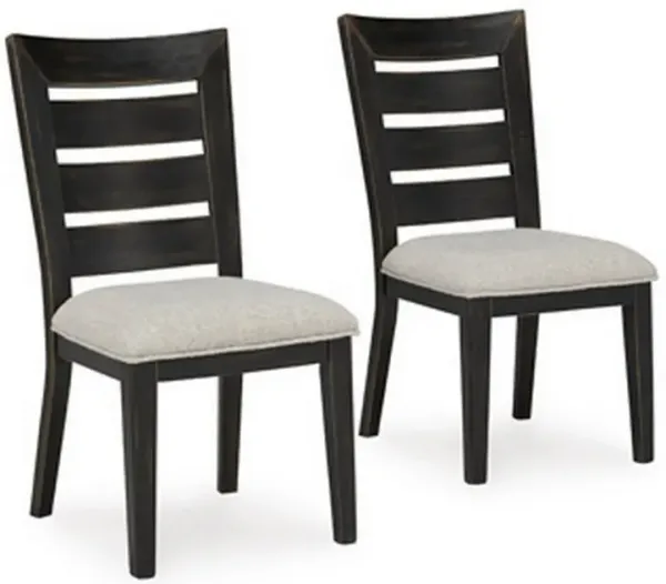 Sili 24 Inch Dining Chair Set of 2, Cushioned, Ladder Back, Black, Gray - Benzara