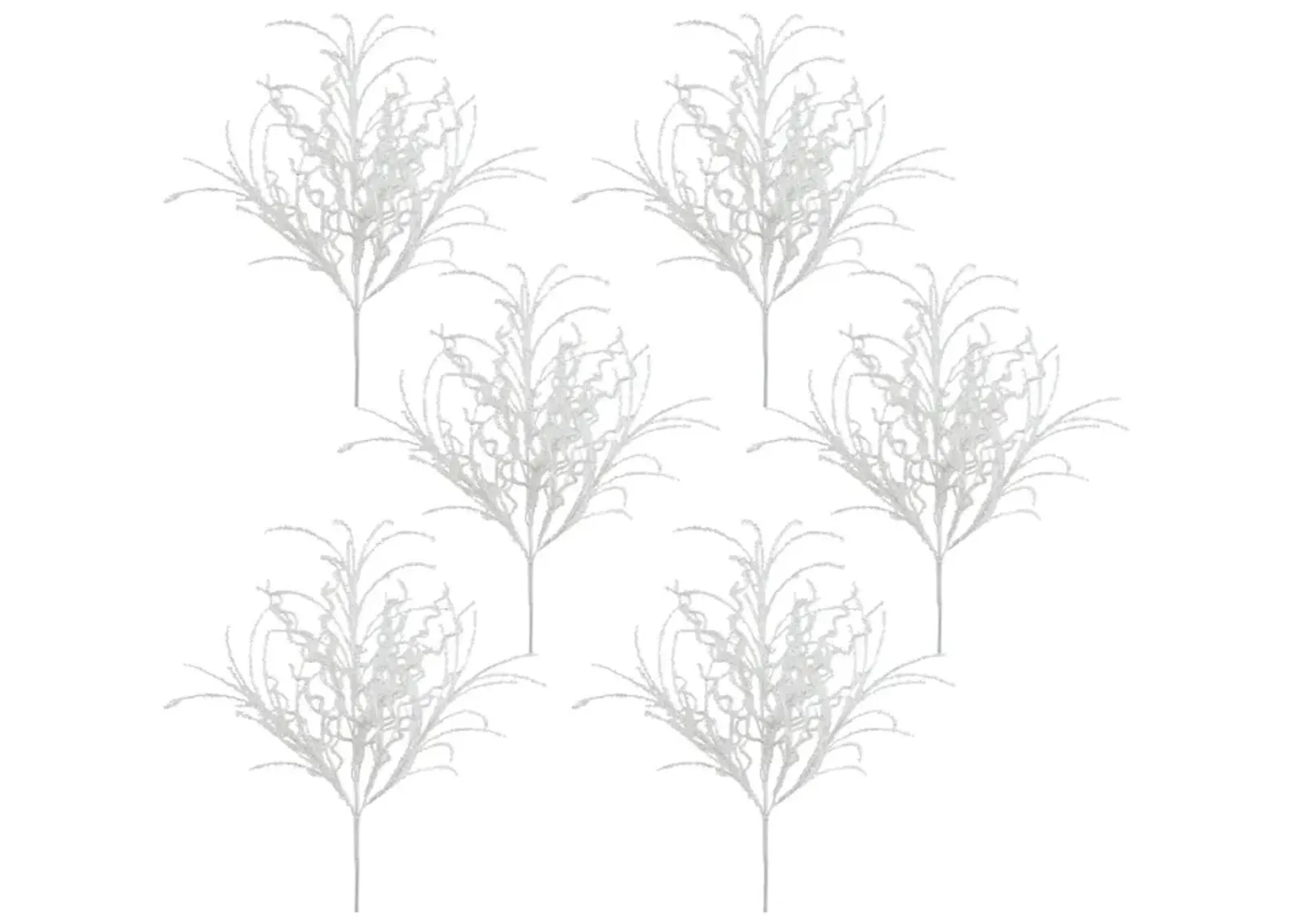 White Glitter Twig Bush for Winter and Holiday Décor (Set of 6)